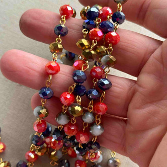 So Glitzy Today Beaded Rosary Chain 8mm Crystal Gold Plated Per Foot