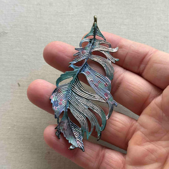 Namibia Blue Fancy Feather Artisan Hand Painted Pendant BIG 85x40mm Per Pc