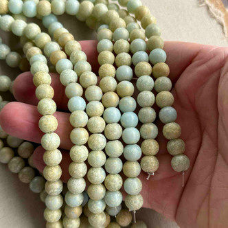 Etched Patina Glass 8mm Frosted Robin's Egg Blue Round Beads 24Pcs Per Strand