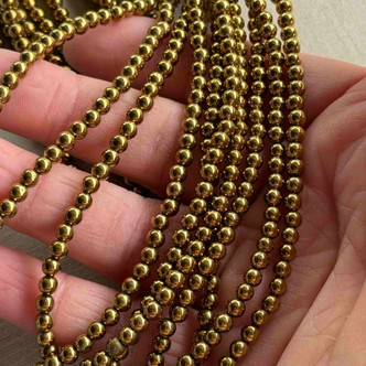 4mm Agate Gold Plated Round Semi Precious Beads Q50 Per Strand