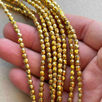4mm Aurum Faceted Fire Polish Czech Glass Round 50 Beads Per Strand