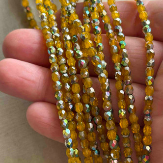 4mm Mango Vitrail Faceted Fire Polish Czech Glass Round 50 Beads Per Strand