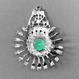 Sun Burst Crystal Acrylic Turquoise Teardrop Pendants 51.5x39x6mm Antique Silver Plated Alloy Q3 Per Pkg