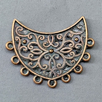 Baroque Floral Shield 9 Loop Chandelier Links 27x33mm Antique Copper Plated Alloy Q12 Per Pkg
