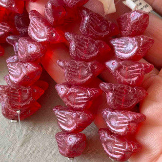 Sparrow Bird Czech Glass Beads 22x11mm Red Warbler 6 Per Strand