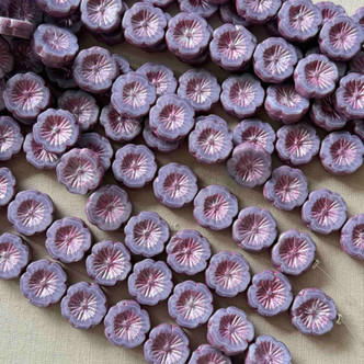 15mm Flower 5 Petal Window Cut Czech Glass Beads Purple Posy Magenta Q10 Per Strand