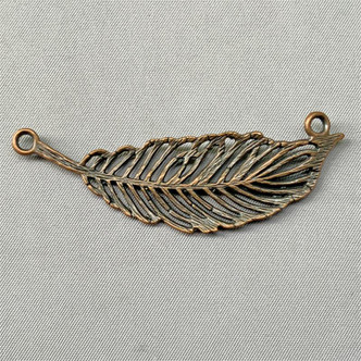 Curved Feather 2 Loop Links 62x19mm Antique Copper Plated Alloy Q6 Per Pkg