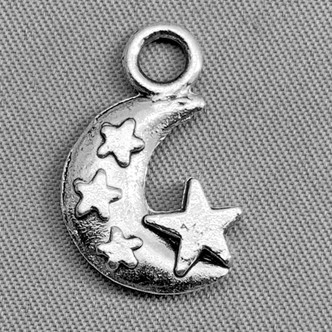 Crescent Moon and Stars Charms 20x12mm Antique Silver Plated Alloy Q6 Per Pkg
