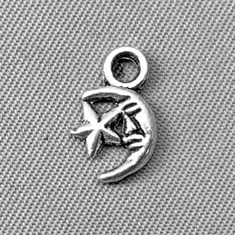 Small Crescent Moon and Star Charms 11x7mm Antique Silver Plated Alloy Q12 Per Pkg