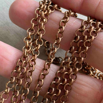 4.5mm Rolo Belcher Circle Antiqued Solid Copper Soldered Chain Raw India New Stock No E-Coat Per Foot