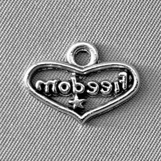 Freedom Star Heart America Message Charms 13x18mm Antique Silver Plated Alloy Q6 Per Pkg