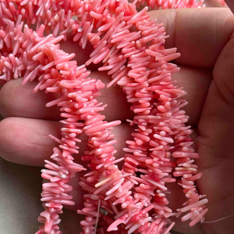 15-10mm Pink Coral Chips Dagger Dyed Semi Precious Stone Beads Per Strand