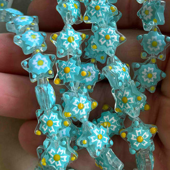 13mm Puffy Star Glass Beads Caribbean Blue 12Pcs Per Strand