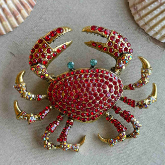 Red Crab Brooch Pin Rhinestone 65x55mm Per Pc