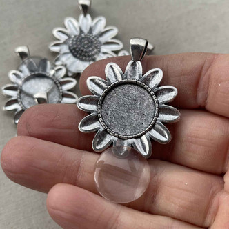 Memory Pendant Tray Setting Sunflower Glass Cab 43x35mm Q5 Sets Per Pkg