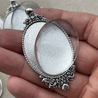 Memory Pendant Tray Setting Rose Oval Glass Cab 62x32mm Q4 Sets Per Pkg