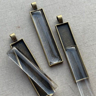 Memory Pendant Antique Brass Skinny Rectangle Glass Cab 60x12mm Q4 Sets Per Pkg
