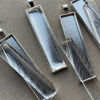 Memory Pendant Antique Silver Skinny Rectangle Glass Cab 60x12mm Q4 Sets Per Pkg