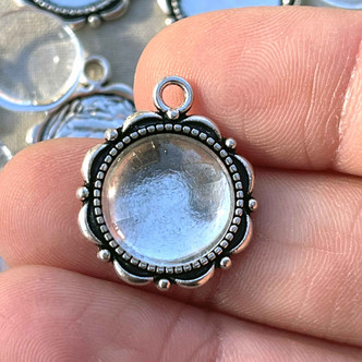 Memory Pendant Charm Rose Bird Nest Round Glass Cab 22x18mm Q10 Sets Per Pkg