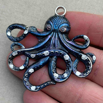 Siren Blue Octopus Pendant 58x55mm Hand Painted Per Pc