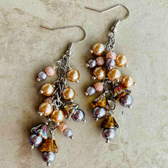 Floral Pearls Neutral Bellflower Earrings Silver Artisan Made in the USA Per Pair