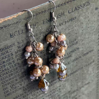 Floral Pearls Neutral Bellflower Earrings Silver Artisan Made in the USA Per Pair