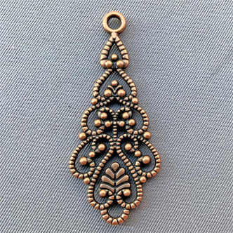 Baroque Filigree Drop Charms 42x18mm Antique Copper Plated Q12 per Pkg