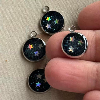 17x14mm Night Stars Glitter Resin Charms Antique Silver Plated 4Pcs Per Pkg