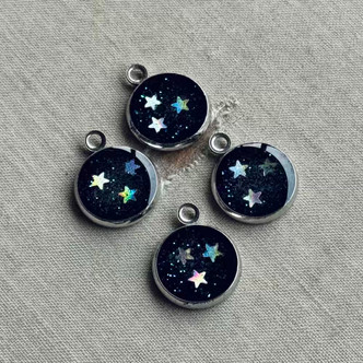 17x14mm Night Stars Glitter Resin Charms Antique Silver Plated 4Pcs Per Pkg