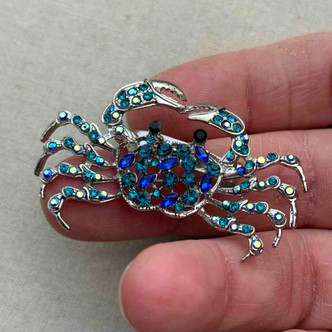 Blue Crab Brooch Pin Rhinestone 52x28mm Per Pc