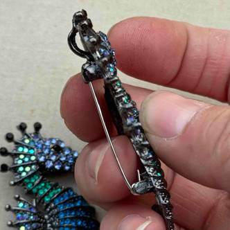 Teal Seahorse Pendant Brooch Pin Rhinestone 58x30mm Per Pc