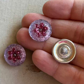18mm Czech Glass Button Arabian Star Scarlet Violet Q1 Per Pc