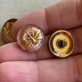 18mm Czech Glass Button Dragonfly Gilded Rose Q1 Per Pc