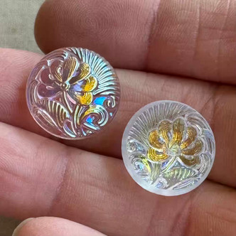 18mm Pincushion Flower Czech Glass Cabochon Crystal AB Q1 Per Pc
