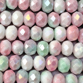 Watermelon Patina Luster Mix 8x6mm Faceted Chinese Crystal Glass Rondelle Per Strand