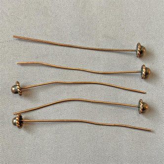 Decorative Roped Ball Headpin 2 1/8 Inch 20 Gauge Antique Copper Plated Alloy Q12 Per Pkg
