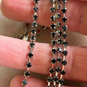 3mm SS12 PP24 Jet Black Rhinestone Crystal Cup Chain Per Foot