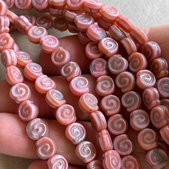 8mm Ammonite Snail Beads Czech Glass Pink Marble 20Pcs Per Strand