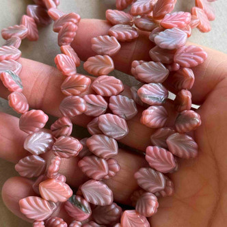 12x8mm Elm Leaf Czech Glass Pink Marble 20 Beads Per Strand