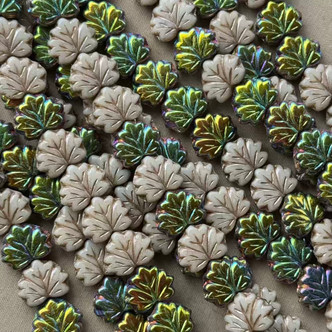 13x11mm Maple Leaf Beads Czech Glass Ivory Vitrail 20Pcs Per Strand