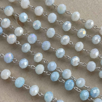 June Skye Beaded Rosary Chain 8mm Crystal Rondelle Antique Silver Plated Per Foot