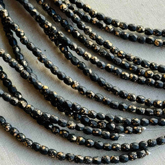 3mm Matte Gilded Jet Speckle Faceted Fire Polish Czech Glass Round 50 Beads Per Strand