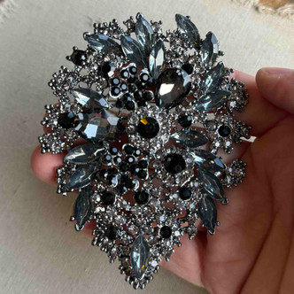 GIANT Victorian Style Brooch Pin Charcoal Rhinestone 4inch Per Pc