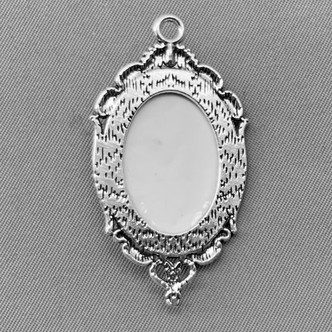 Black Crow Raven Bird White Cabochon Oval Pendants 43x24mm Antique Silver Plated Alloy Q2 Per Pkg