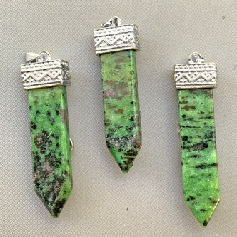 Silver Ruby Zoisite Point Pendants 72x16mm Semi Precious Stone Q1 Per Pkg