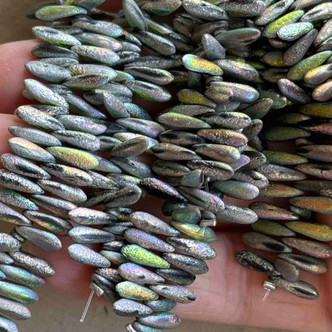 11x3mm Etched Jet Full Vitrail Czech Glass Dagger Drop Beads 50Pcs Per Strand