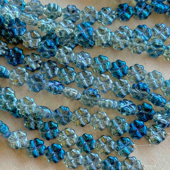 8mm Clover Shamrock Glass Beads Chinese Lucky Blues Per Strand
