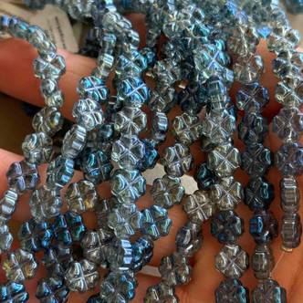 8mm Clover Shamrock Glass Beads Chinese Lucky Blues Per Strand