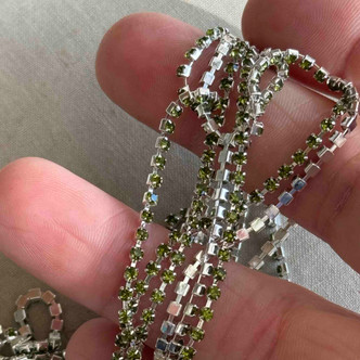 2mm Rhinestone Cup Chain Olivine Silver Plated Q8 Feet Per Pkg