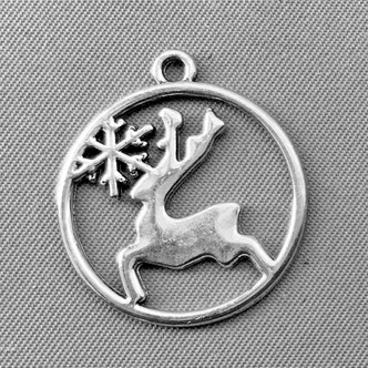Snowflake Reindeer Ornament 25x22mm Antique Silver Plated Alloy Q6 Per Pkg